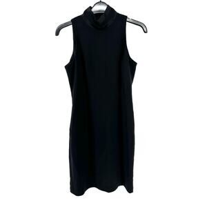 Jones New York Black Dress Sleeveless Mock Neck Satin Strip Size 4